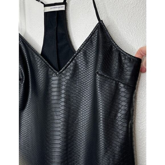 Lavender Brown Black Faux Leather Snakeprint VNeck Racerback Tank Top L - Picture 3 of 8